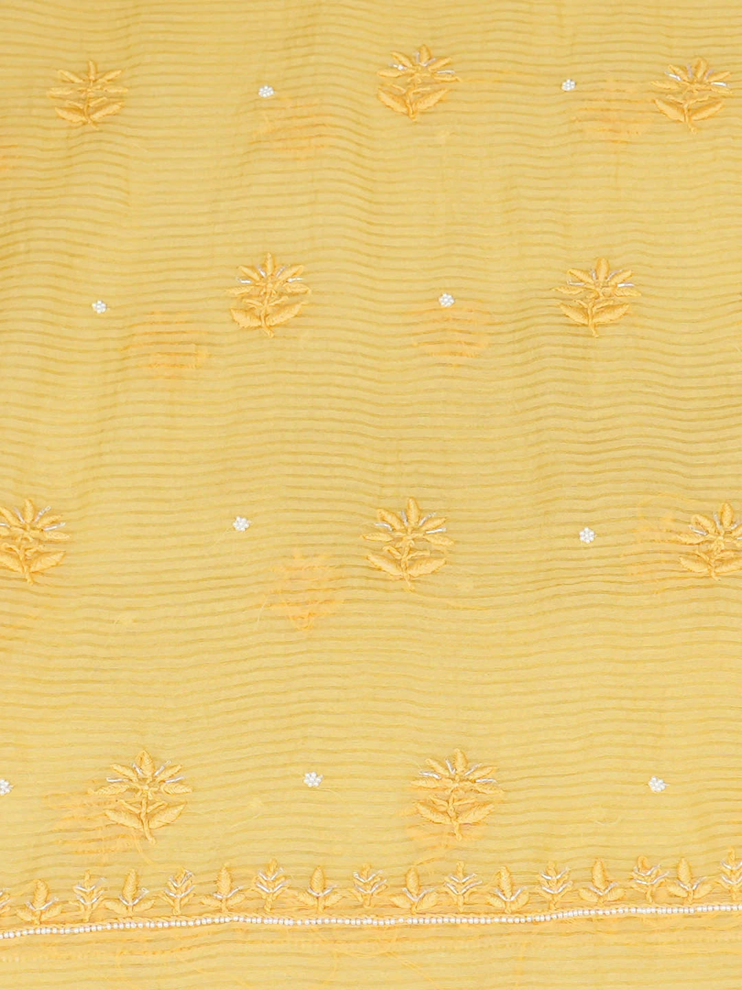 Ada Hand Embroidered Yellow Chanderi Lucknowi Chikankari Unstitched Kurta Dupatta Set With Cutdana Work 01A947885