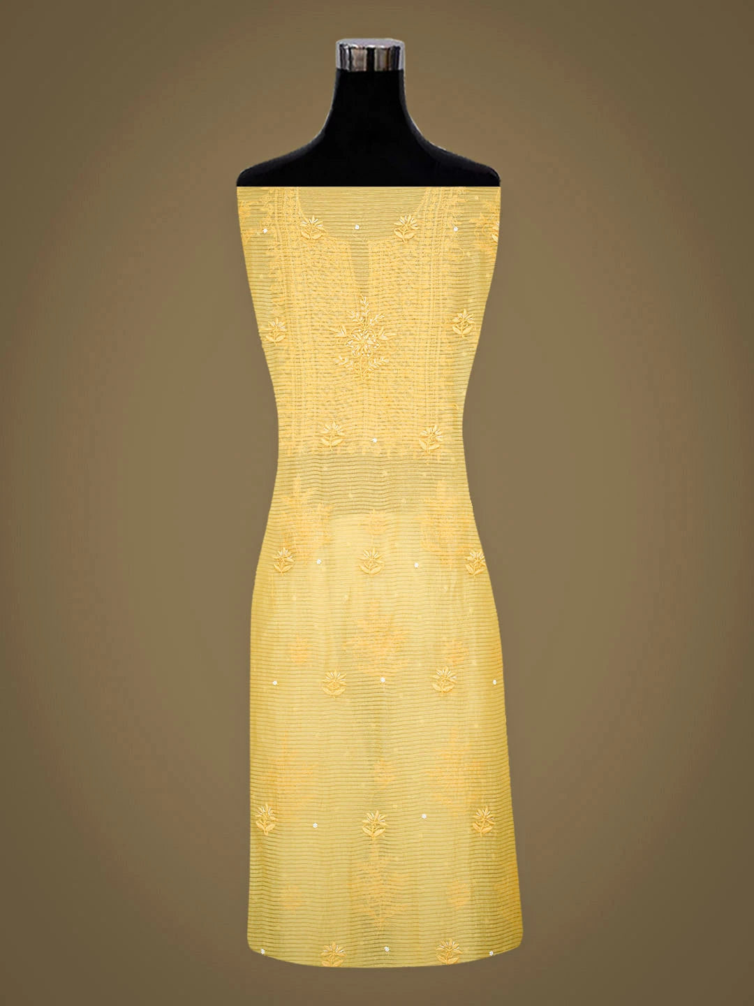 Ada Hand Embroidered Yellow Chanderi Lucknowi Chikankari Unstitched Kurta Dupatta Set With Cutdana Work 01A947885