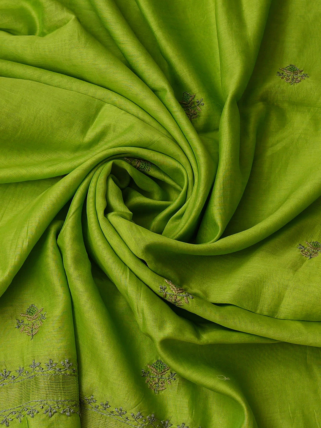 Ada Hand Embroidered Green Chanderi Lucknowi Chikankari Unstitched Kurta Dupatta Set 01A935463