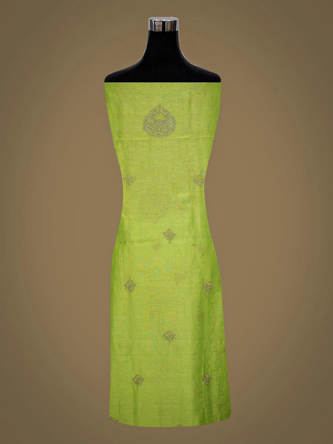 Ada Hand Embroidered Green Chanderi Lucknowi Chikankari Unstitched Kurta Dupatta Set 01A935463