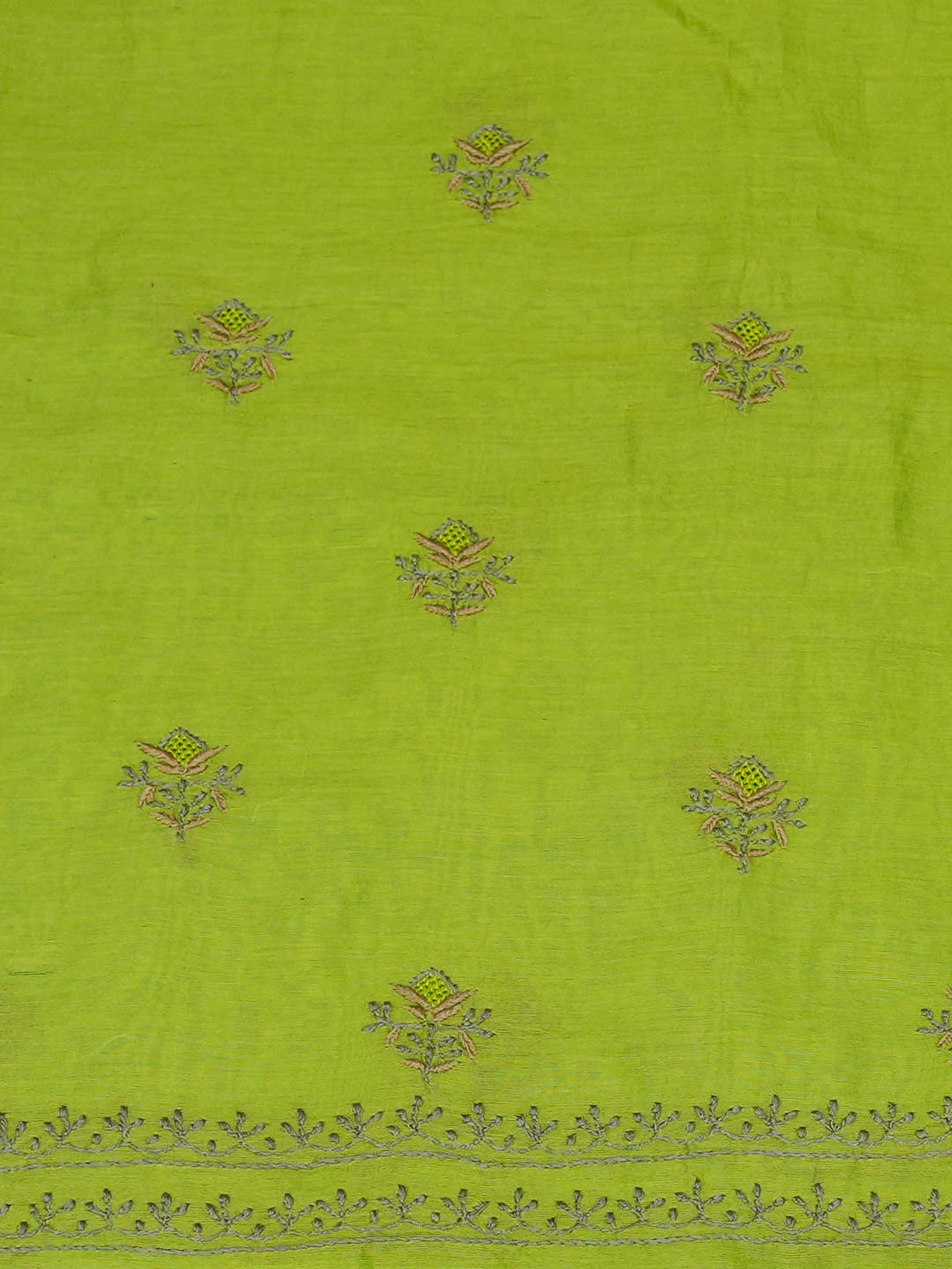 Ada Hand Embroidered Green Chanderi Lucknowi Chikankari Unstitched Kurta Dupatta Set 01A935463