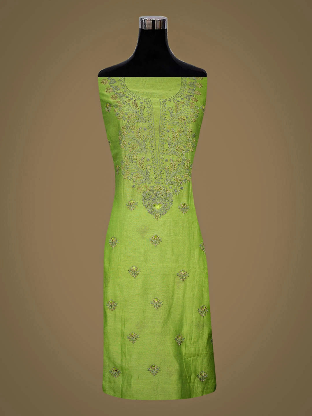 Ada Hand Embroidered Green Chanderi Lucknowi Chikankari Unstitched Kurta Dupatta Set 01A935463