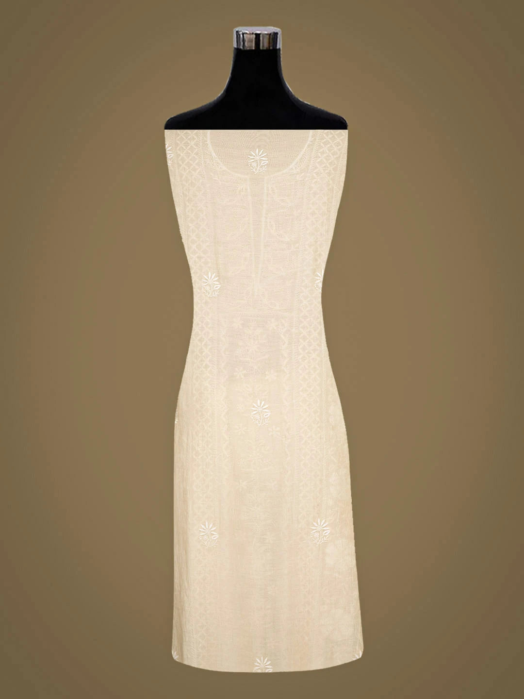 Ada Hand Embroidered Beige Chanderi Lucknowi Chikankari Unstitched Kurta Dupatta Set 01A972862