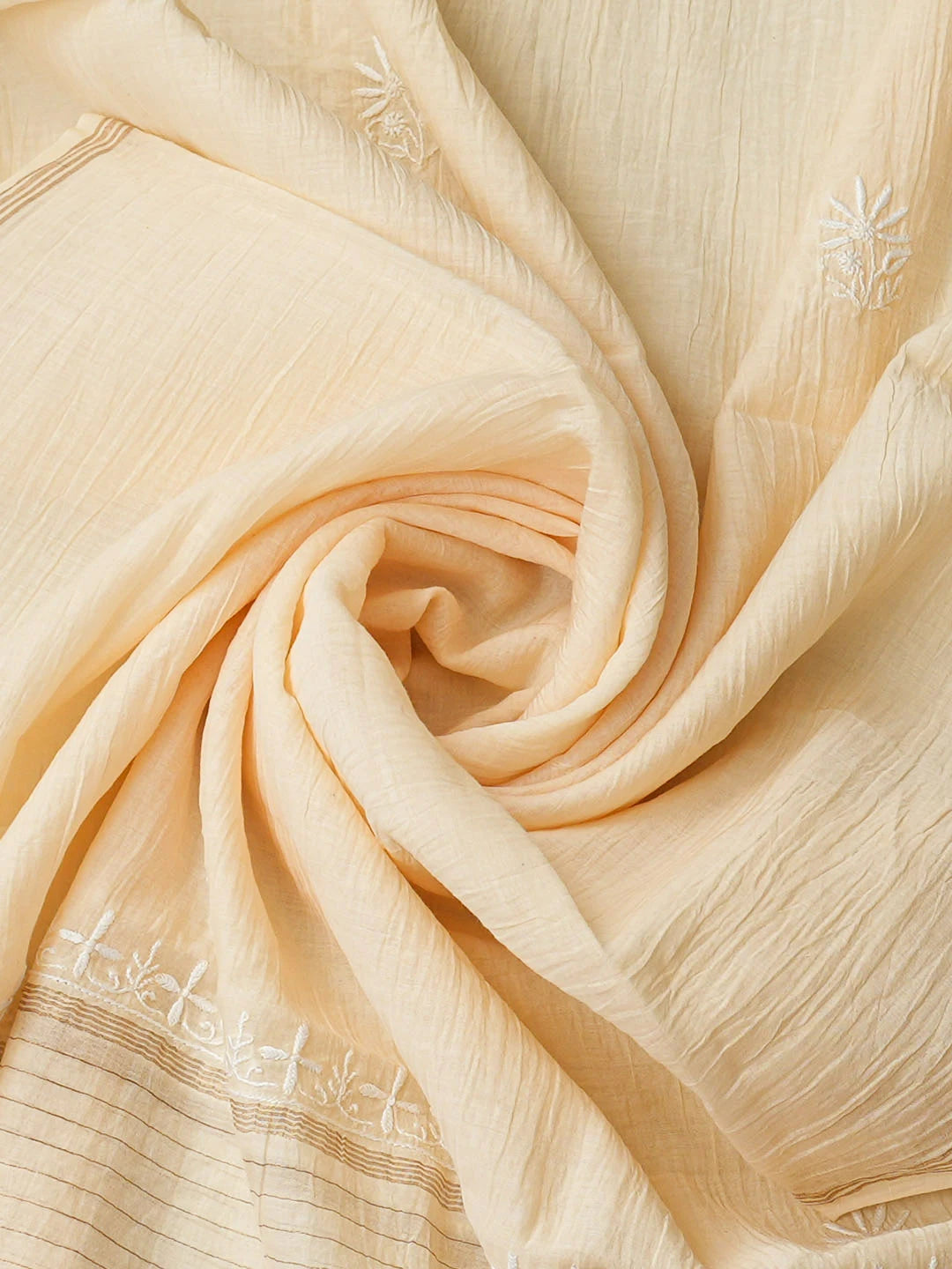 Ada Hand Embroidered Beige Chanderi Lucknowi Chikankari Unstitched Kurta Dupatta Set 01A972862