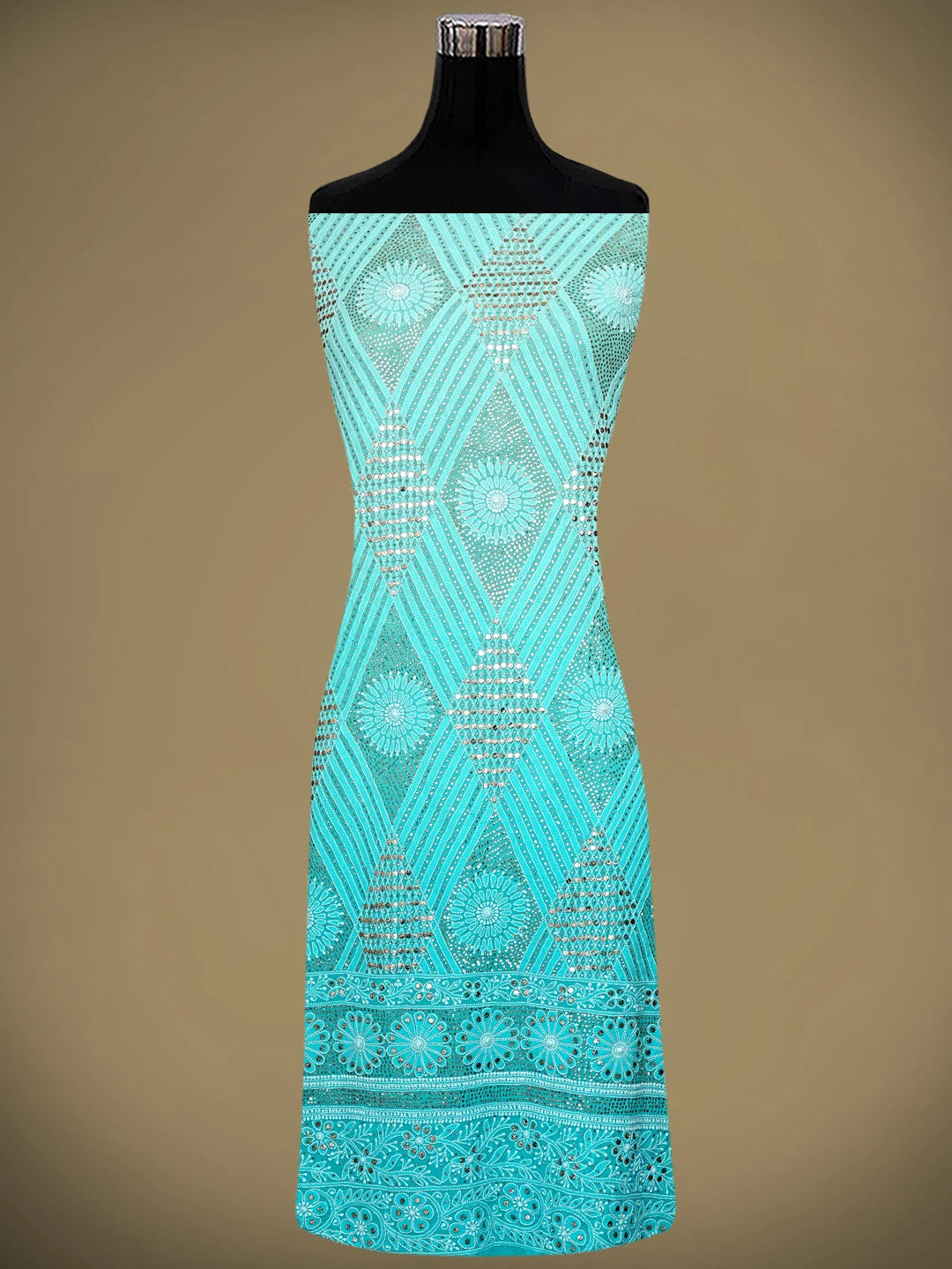 Ada Hand Embroidered Deep Sky Blue Pure Georgette Lucknowi Chikankari Unstitched Kurta Dupatta Set With Mukaish Work 01A915908