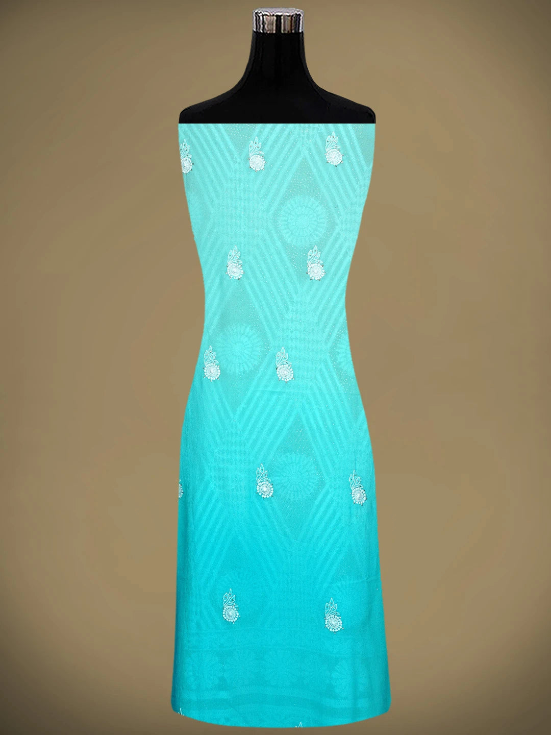 Ada Hand Embroidered Deep Sky Blue Pure Georgette Lucknowi Chikankari Unstitched Kurta Dupatta Set With Mukaish Work 01A915908