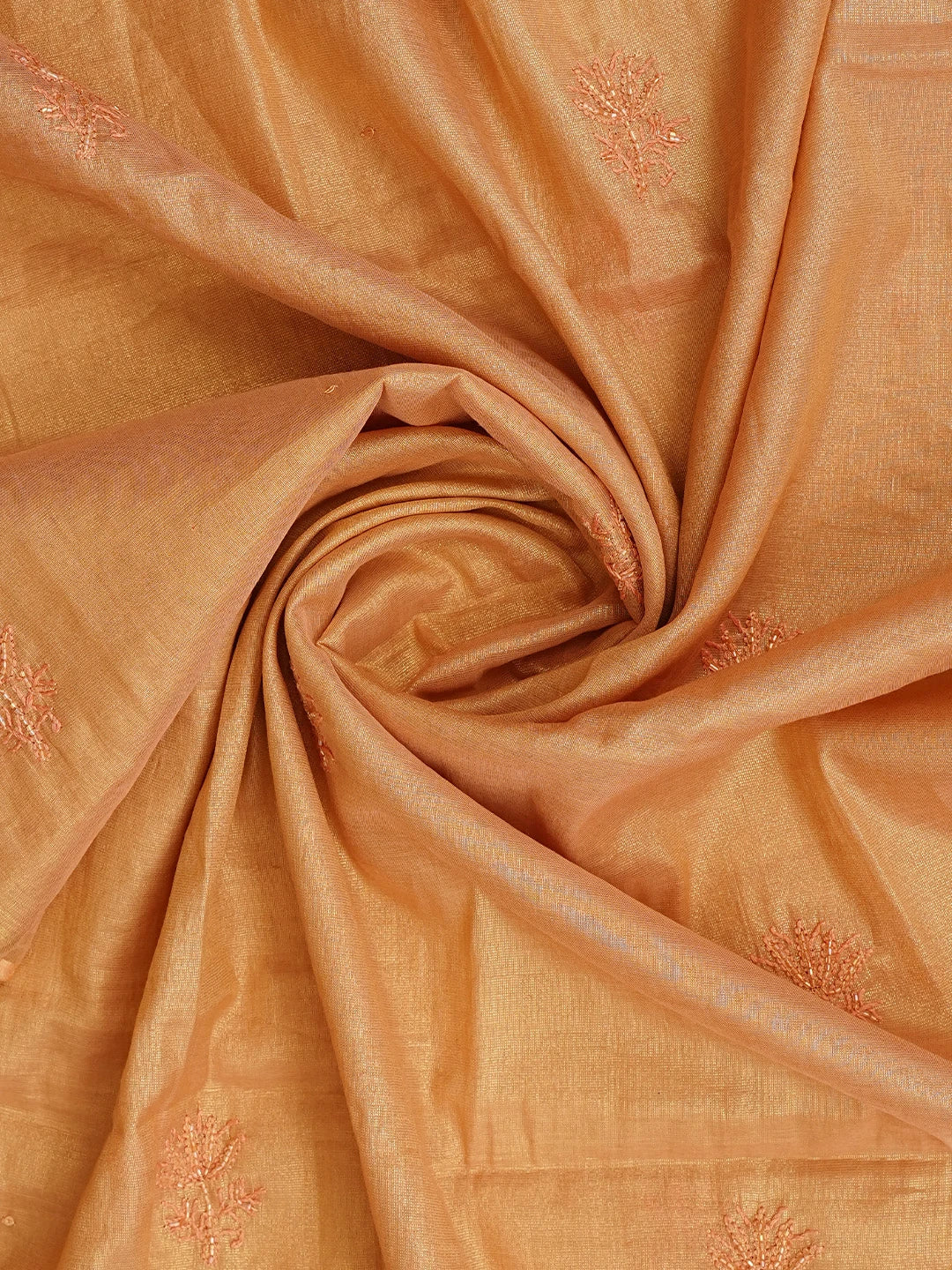 Ada Hand Embroidered Peach Tissue Lucknowi Chikankari Semi Stitched A-Line Kurta Dupatta Set with Cutdana Work 01A912353