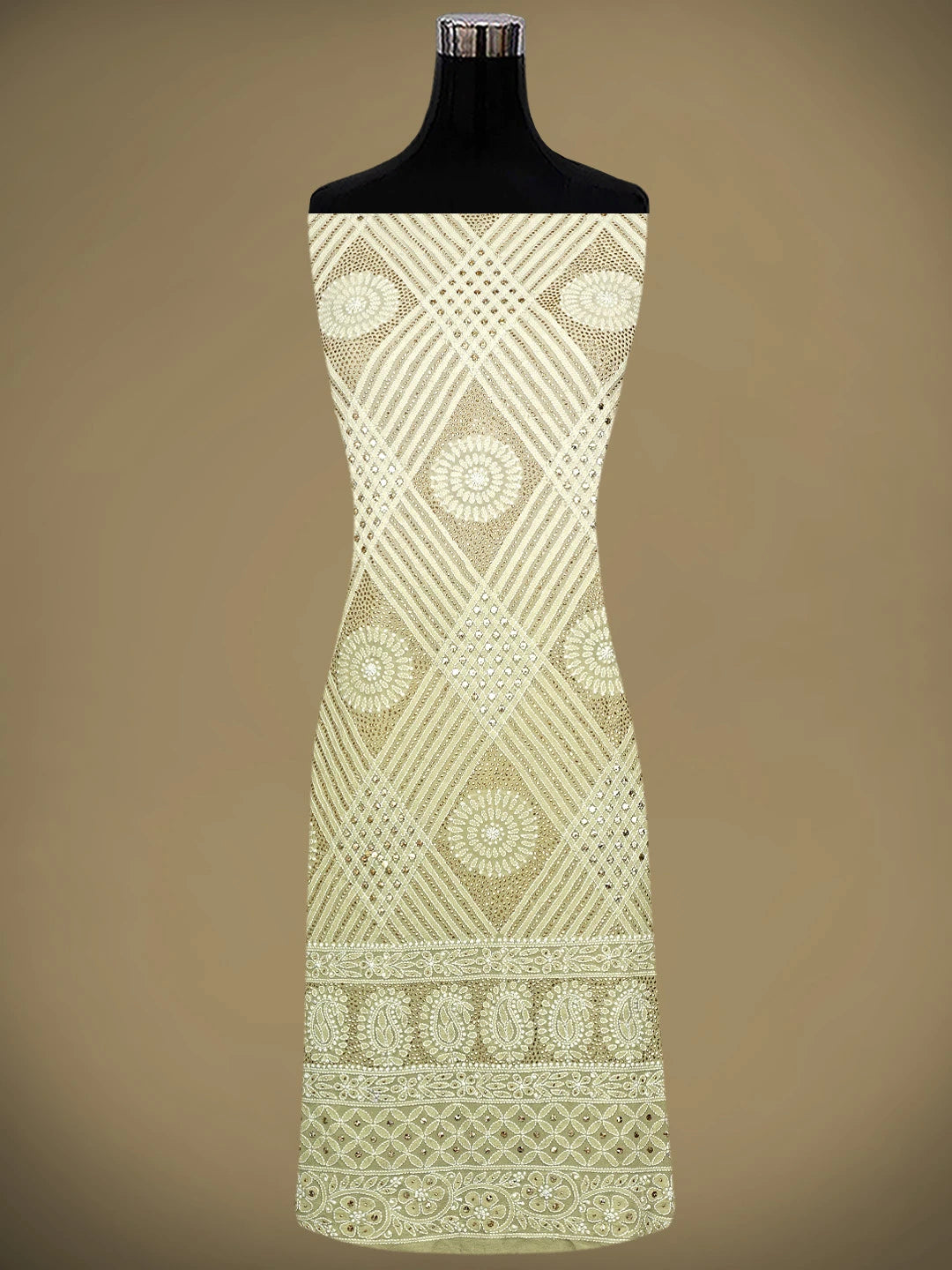 Ada Hand Embroidered Light Pista Green Pure Georgette Lucknowi Chikankari Unstitched Kurta Dupatta Set With Mukaish Work 01A846077