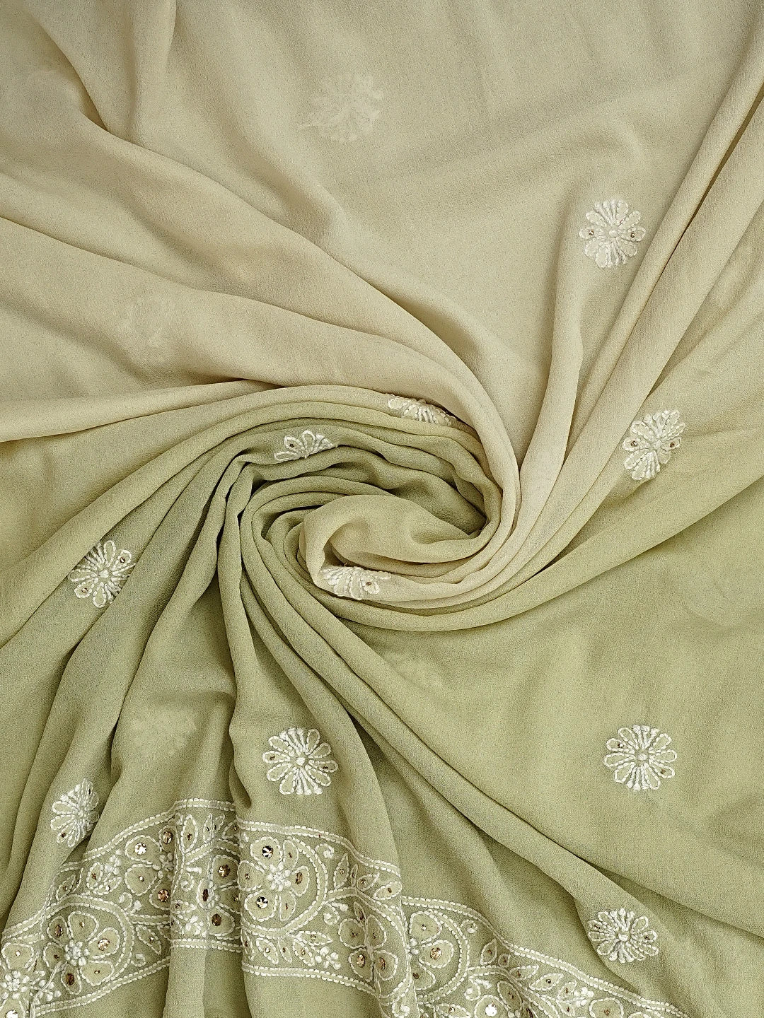 Ada Hand Embroidered Light Pista Green Pure Georgette Lucknowi Chikankari Unstitched Kurta Dupatta Set With Mukaish Work 01A846077