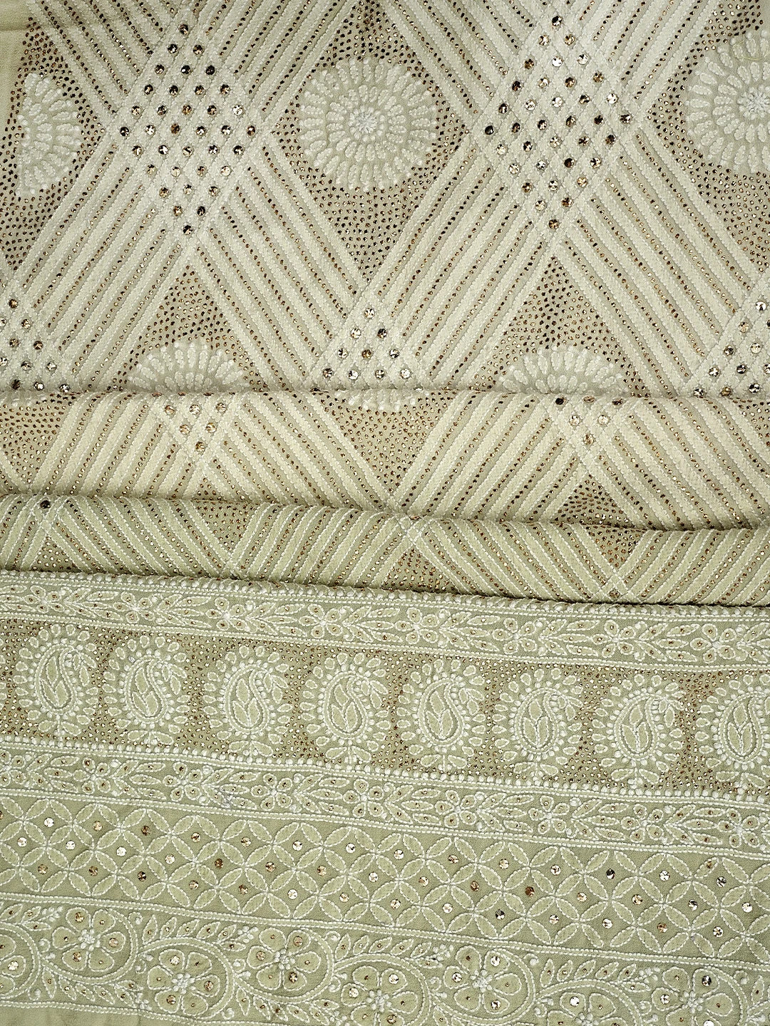 Ada Hand Embroidered Light Pista Green Pure Georgette Lucknowi Chikankari Unstitched Kurta Dupatta Set With Mukaish Work 01A846077