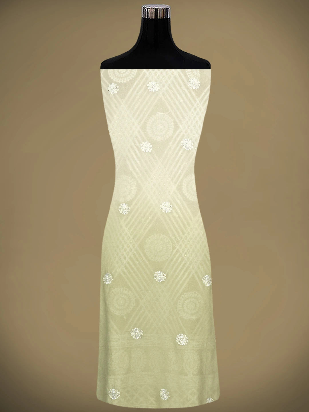 Ada Hand Embroidered Light Pista Green Pure Georgette Lucknowi Chikankari Unstitched Kurta Dupatta Set With Mukaish Work 01A846077