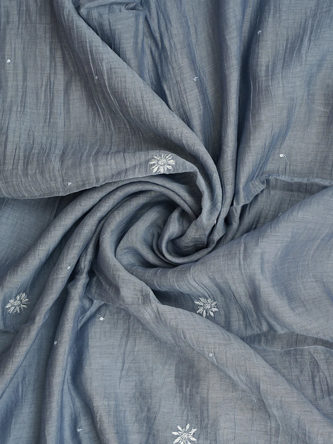 Ada Hand Embroidered Grey Chanderi Lucknowi Chikankari Semi Stitched Kurta Dupatta Set With Cutdana Work 01A971916
