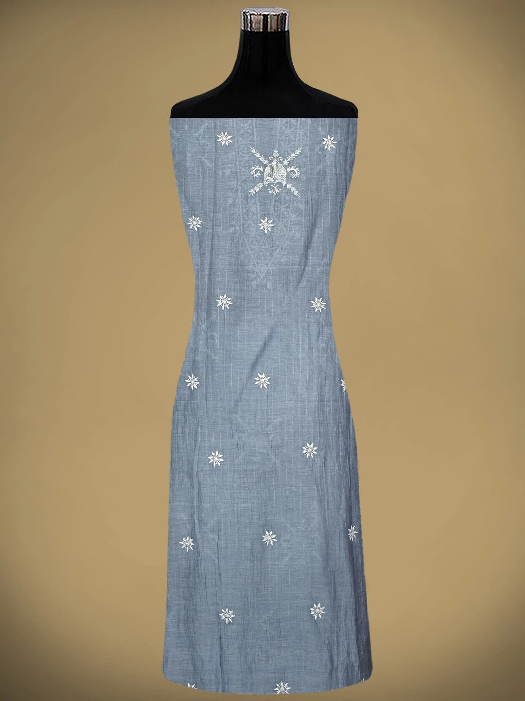 Ada Hand Embroidered Grey Chanderi Lucknowi Chikankari Semi Stitched Kurta Dupatta Set With Cutdana Work 01A971916