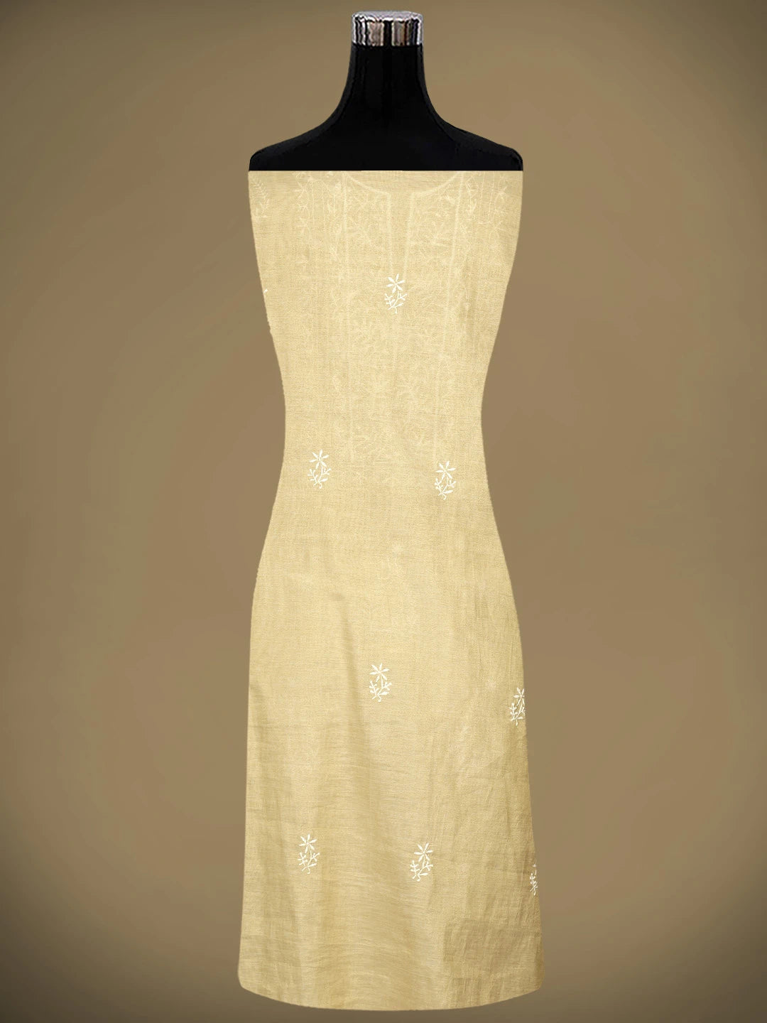 Ada Hand Embroidered Fawn Tissue Lucknowi Chikankari Unstitched Kurta Dupatta Set 01A912334