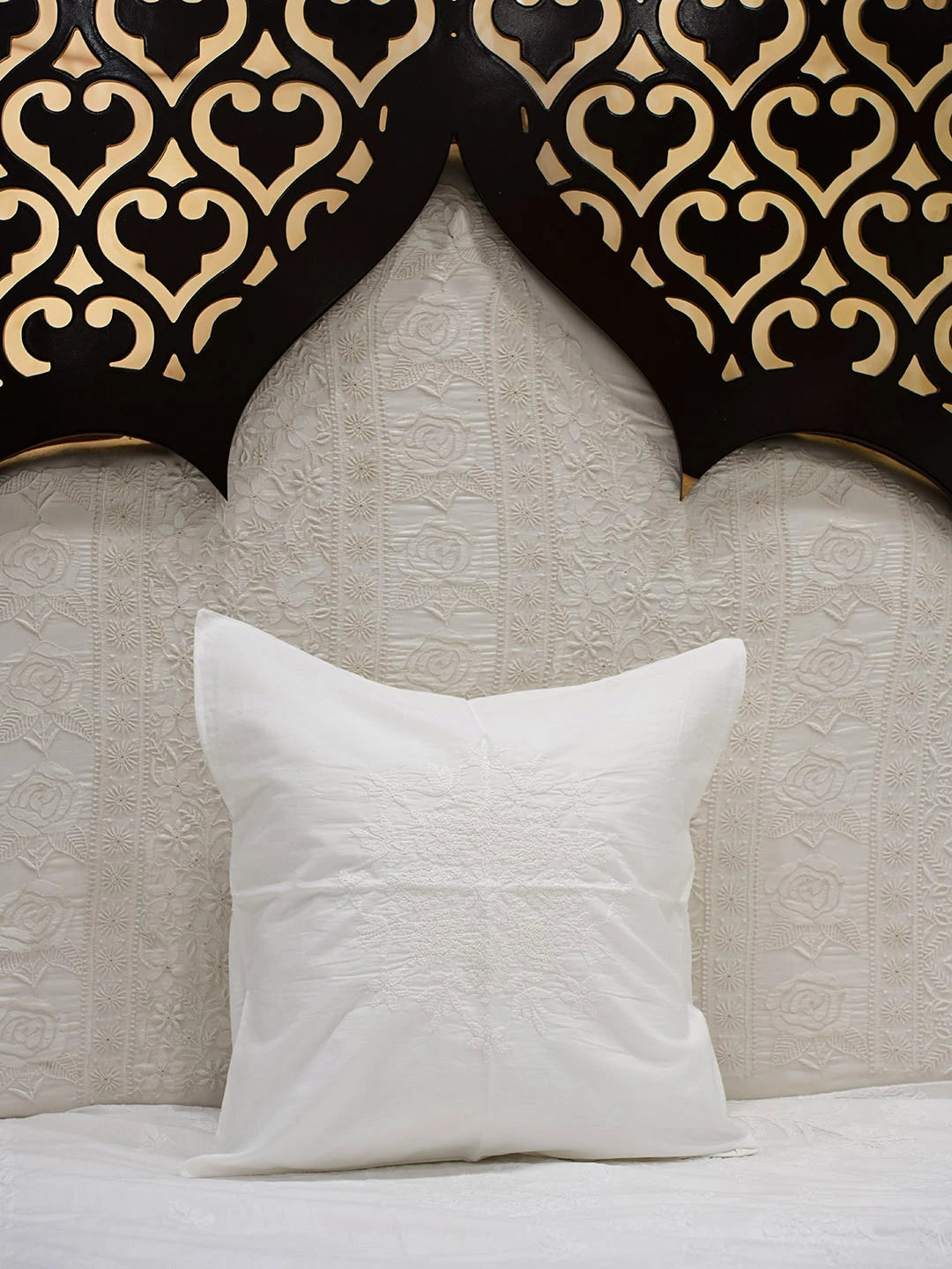 Ada Hand Embroidered White Cotton Lucknowi Chikankari Cushion Cover 01A956778
