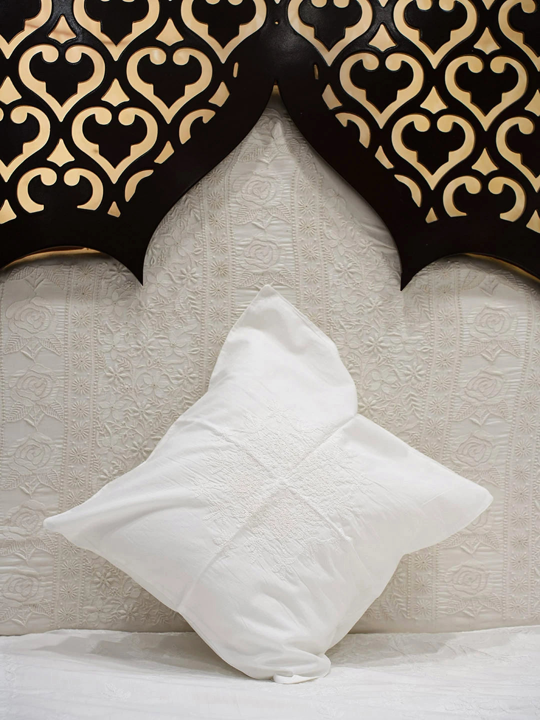 Ada Hand Embroidered White Cotton Lucknowi Chikankari Cushion Cover 01A956778