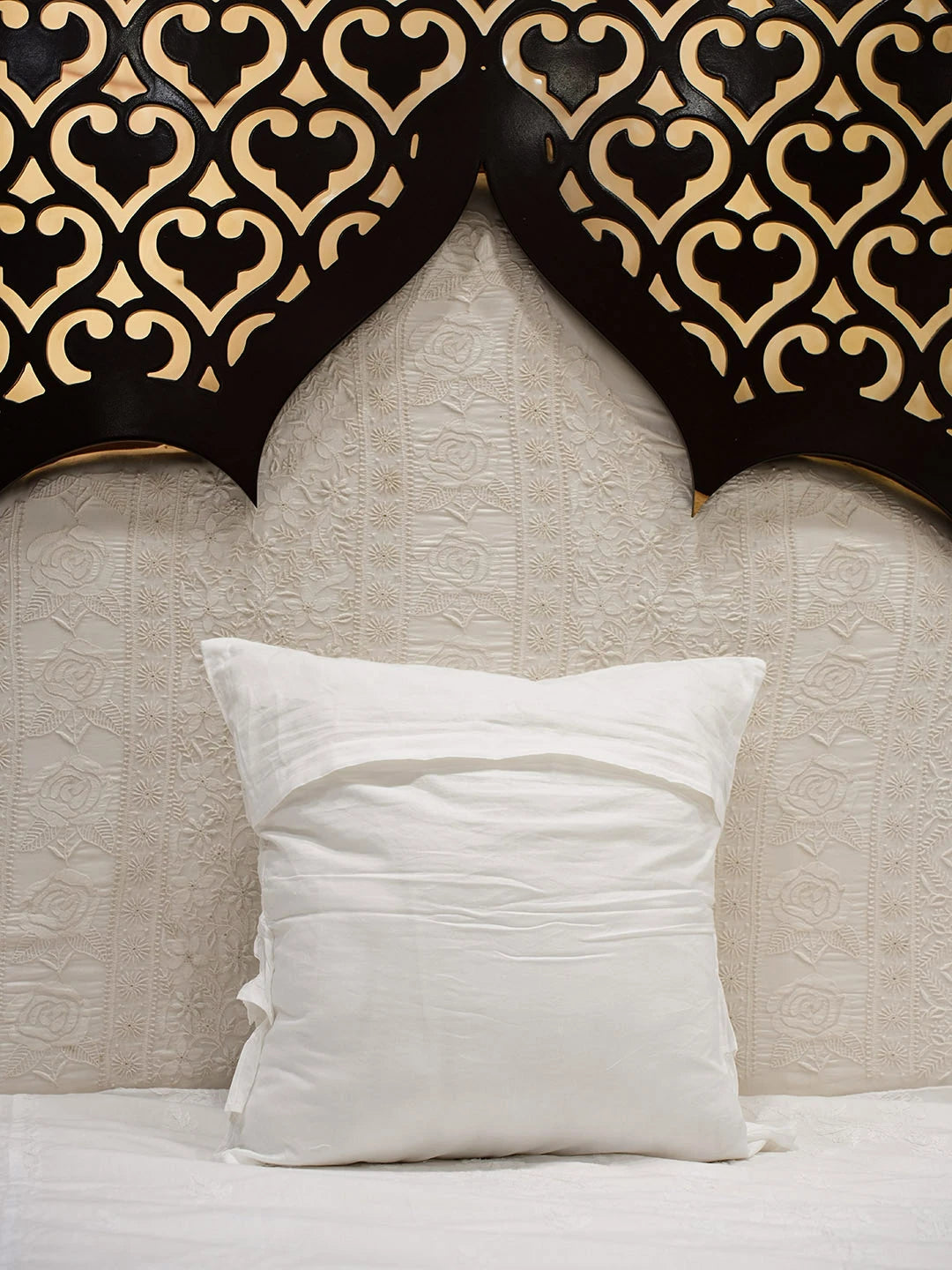 Ada Hand Embroidered White Cotton Lucknowi Chikankari Cushion Cover 01A730459
