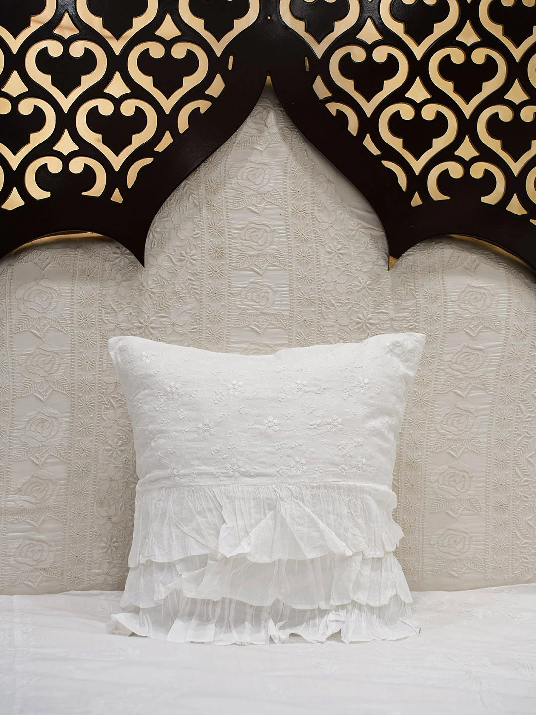 Ada Hand Embroidered White Cotton Lucknowi Chikankari Cushion Cover 01A730459