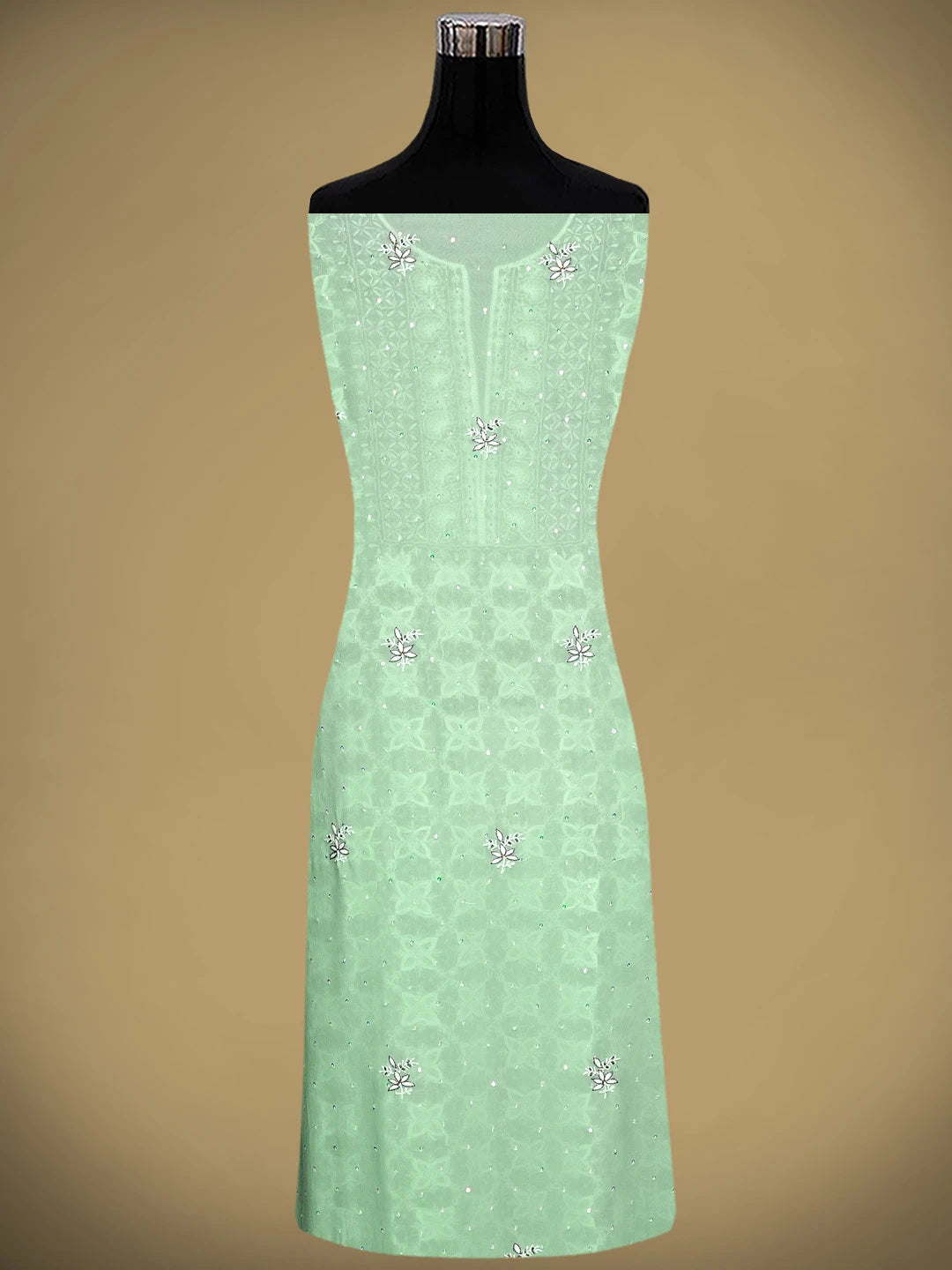 Ada Hand Embroidered Tea Green Pure Georgette Lucknowi Chikankari Unstitched Kurta Dupatta Set With Cutdana Work 01A533912