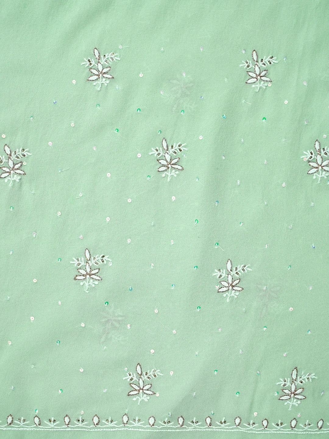 Ada Hand Embroidered Tea Green Pure Georgette Lucknowi Chikankari Unstitched Kurta Dupatta Set With Cutdana Work 01A533912