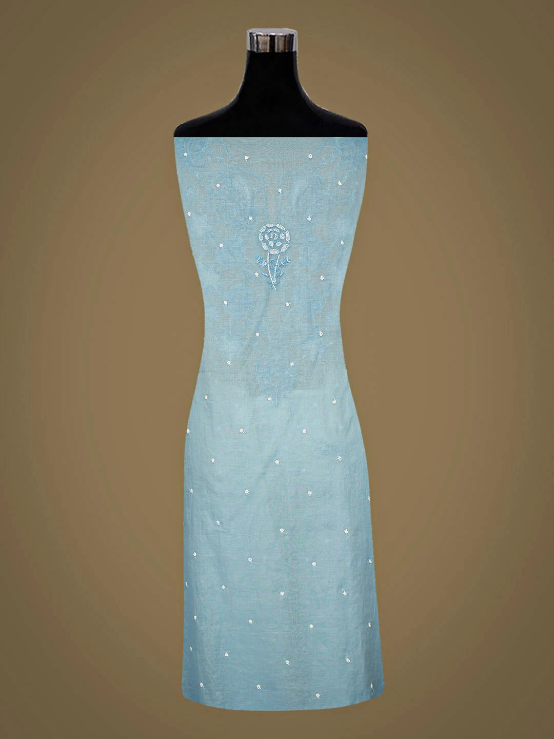 Ada Hand Embroidered Blue Chanderi Lucknowi Chikankari Unstitched Kurta Dupatta Set With Pearl Work 01A972858