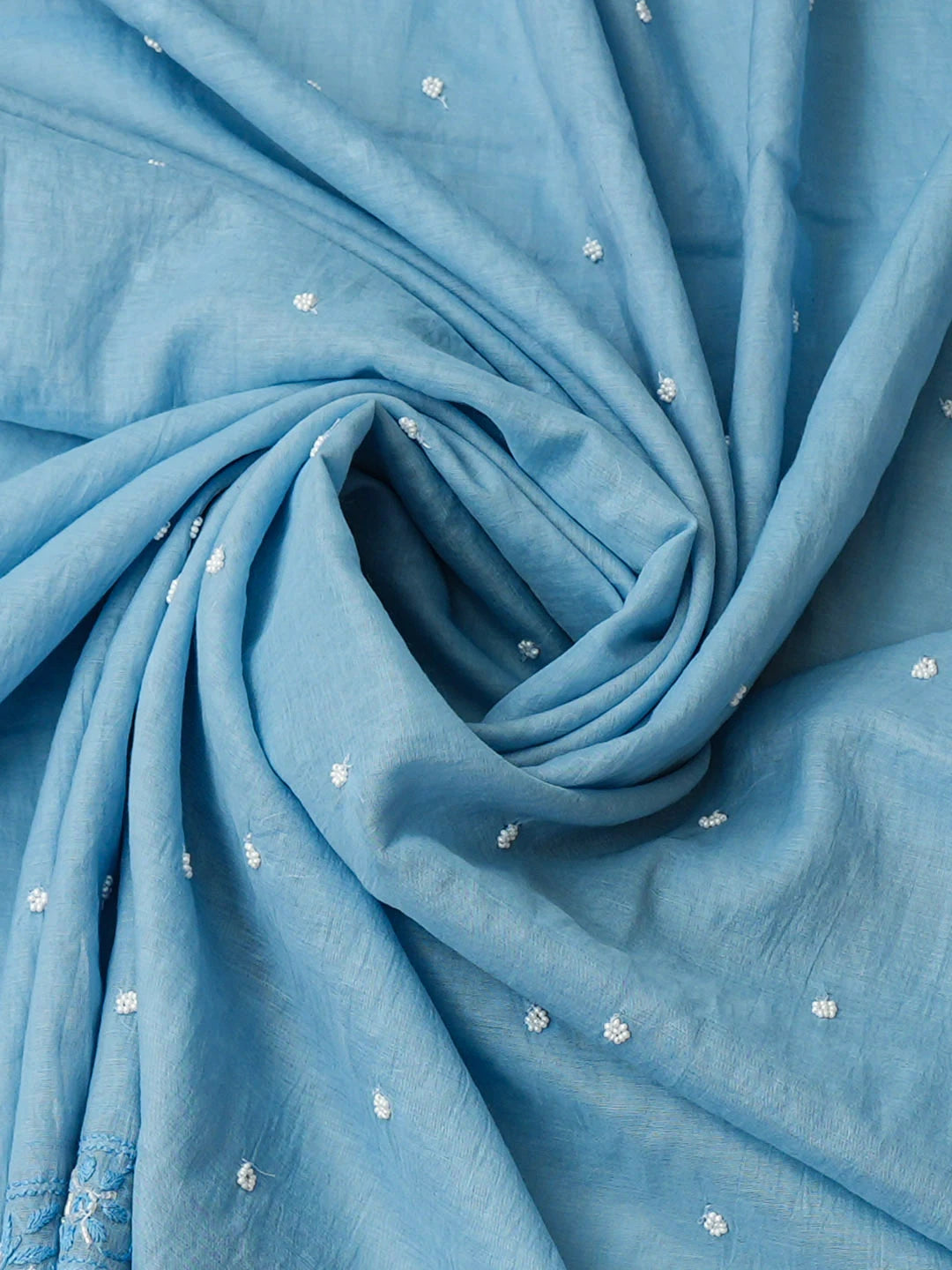 Ada Hand Embroidered Blue Chanderi Lucknowi Chikankari Unstitched Kurta Dupatta Set With Pearl Work 01A972858