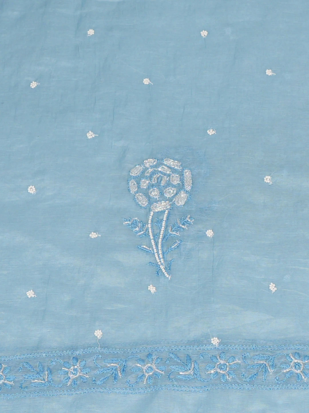 Ada Hand Embroidered Blue Chanderi Lucknowi Chikankari Unstitched Kurta Dupatta Set With Pearl Work 01A972858
