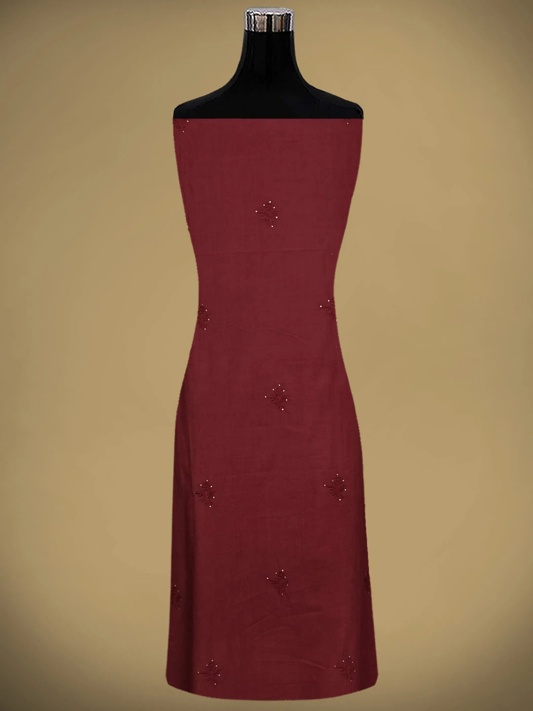 Ada Hand Embroidered Maroon Cotton Lucknowi Chikankari Unstitched Kurta Dupatta Set With Mukaish Work 01A160504