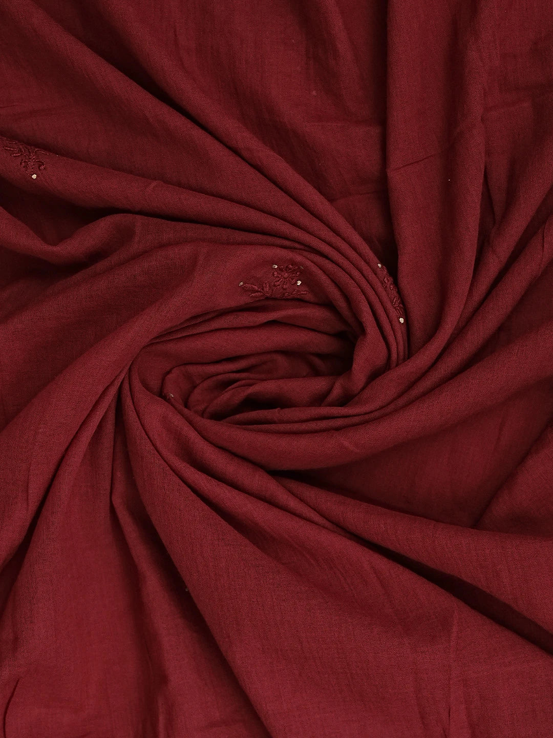Ada Hand Embroidered Maroon Cotton Lucknowi Chikankari Unstitched Kurta Dupatta Set With Mukaish Work 01A160504