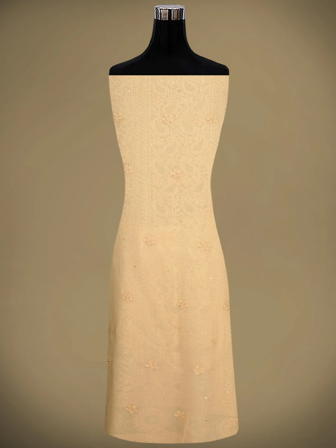 Ada Hand Embroidered Fawn Viscose Georgette Lucknowi Chikankari Unstitched Kurta Dupatta Set With Pearl Work 01A792768