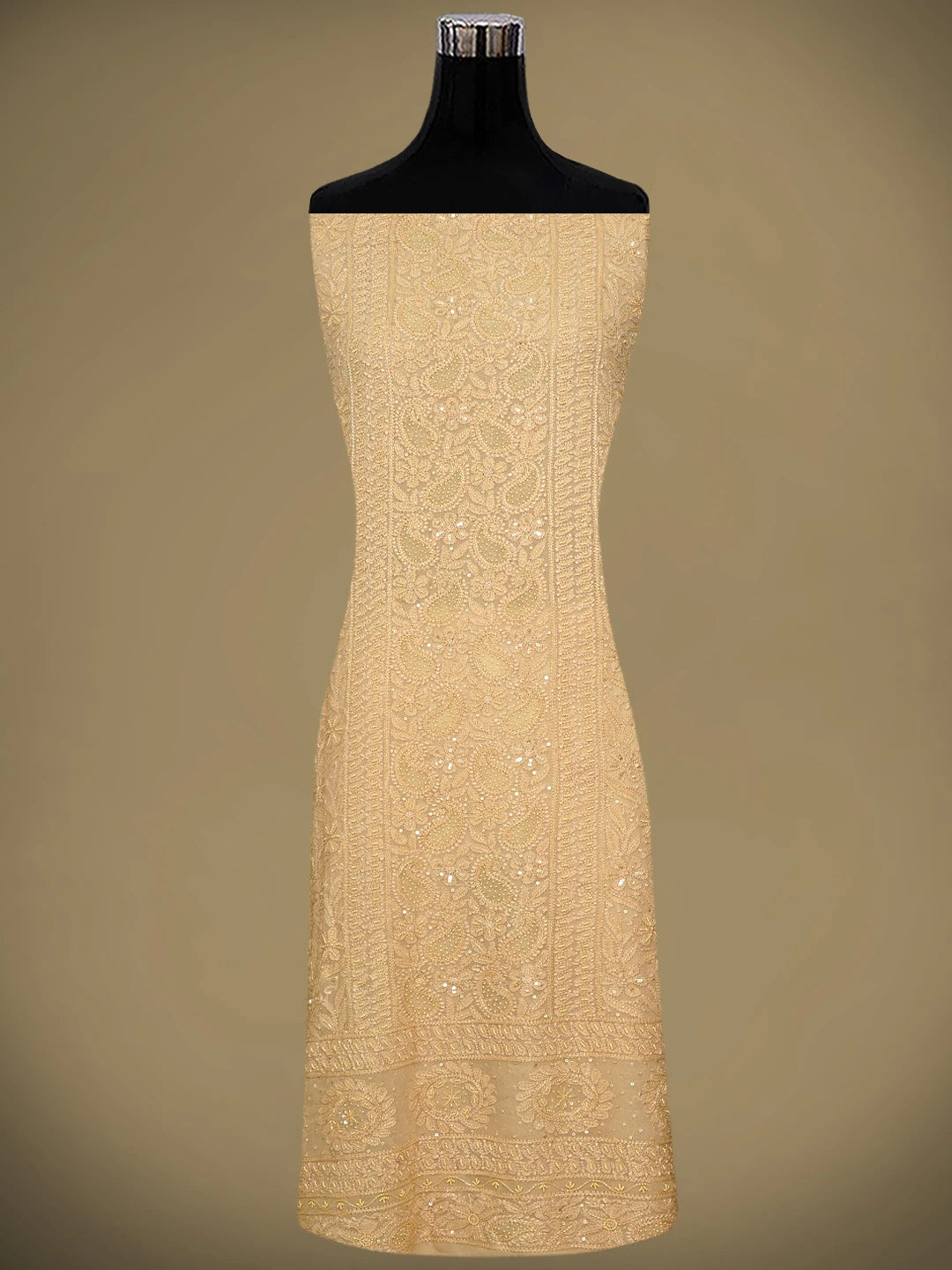 Ada Hand Embroidered Fawn Viscose Georgette Lucknowi Chikankari Unstitched Kurta Dupatta Set With Pearl Work 01A792768