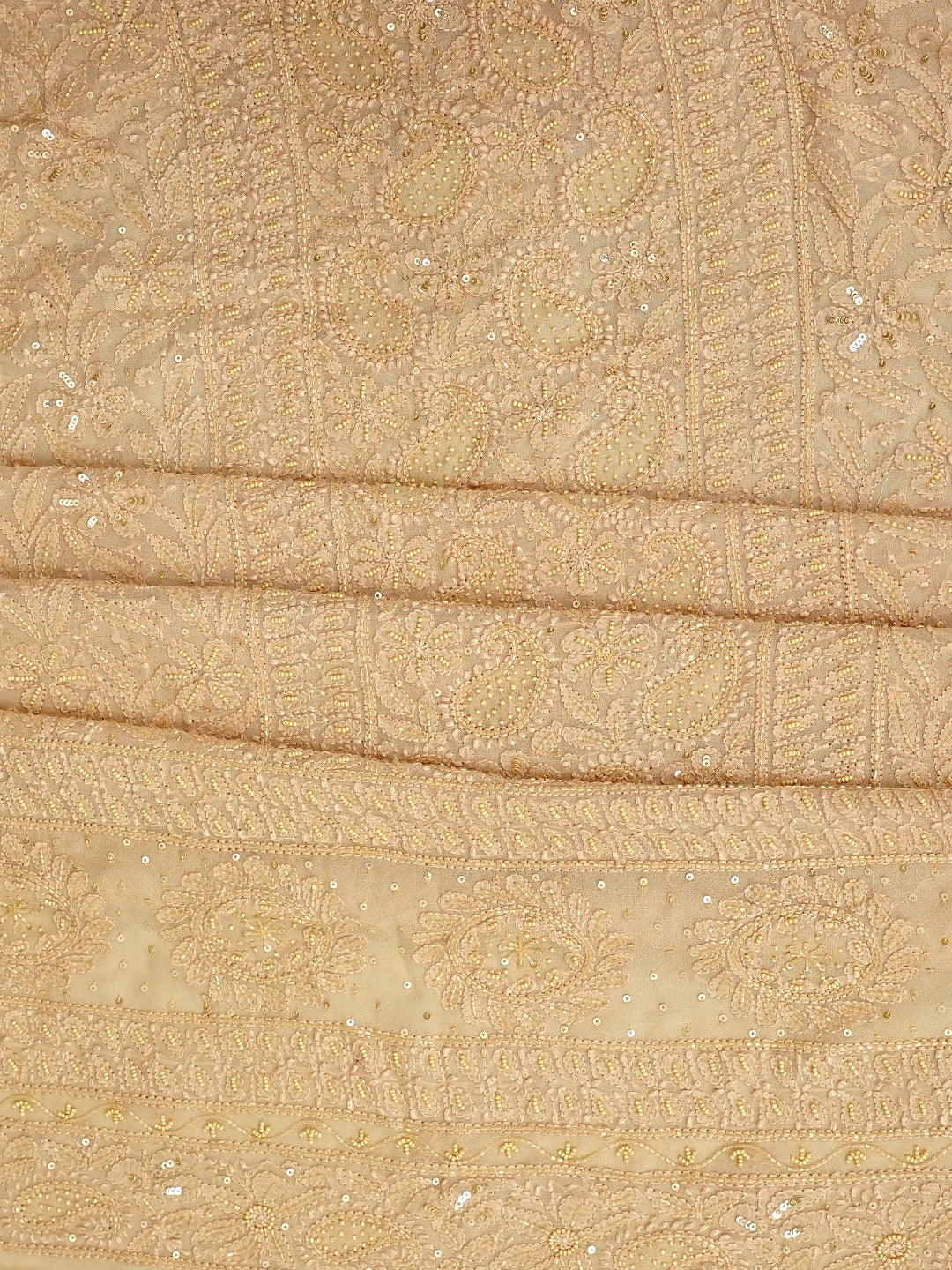 Ada Hand Embroidered Fawn Viscose Georgette Lucknowi Chikankari Unstitched Kurta Dupatta Set With Pearl Work 01A792768
