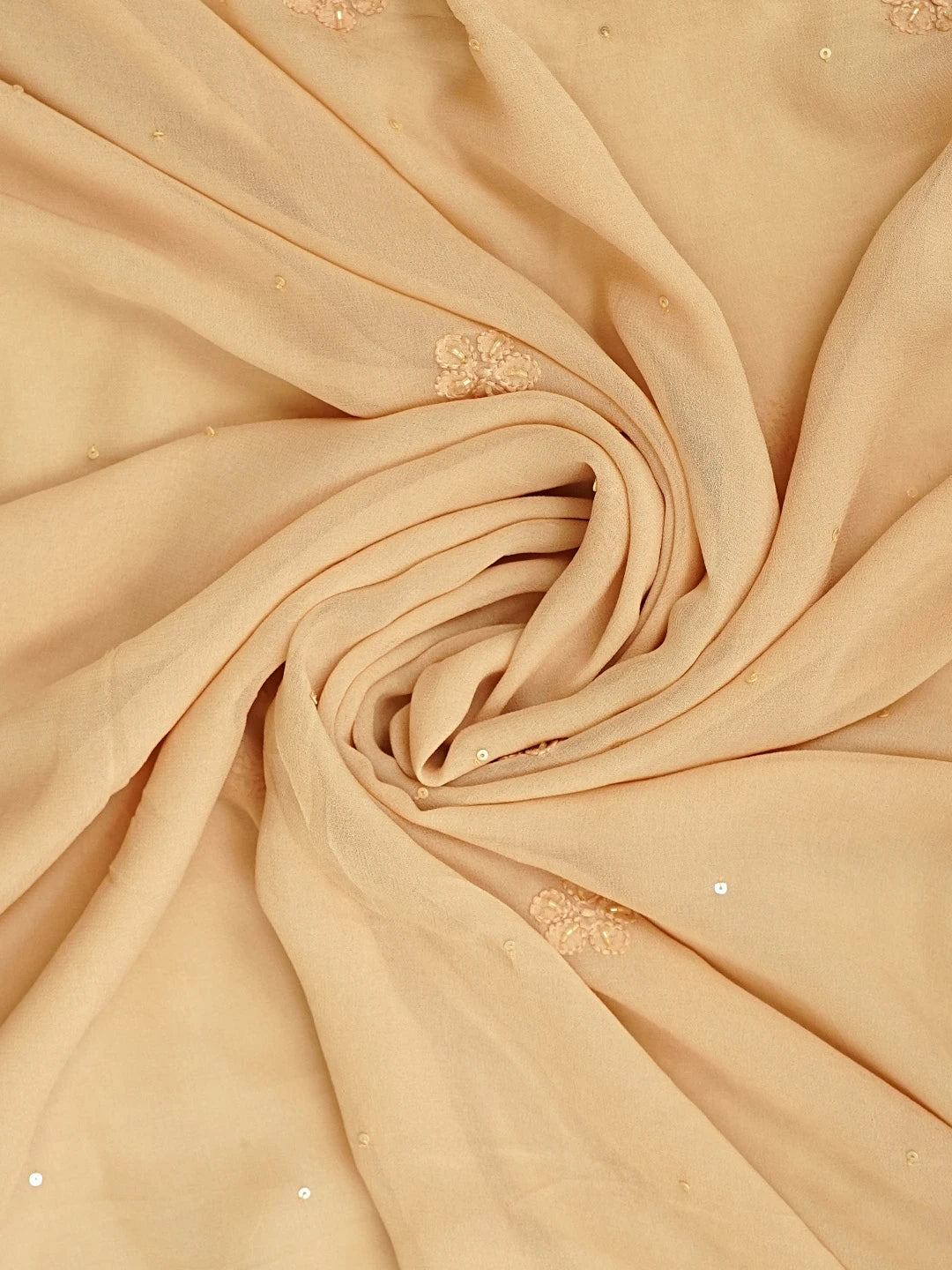 Ada Hand Embroidered Fawn Viscose Georgette Lucknowi Chikankari Unstitched Kurta Dupatta Set With Pearl Work 01A792768