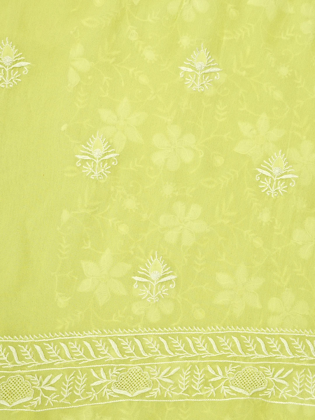 Ada Hand Embroidered Lemon Pure Georgette Lucknowi Chikankari Unstitched Kurta Dupatta Set 01A919149