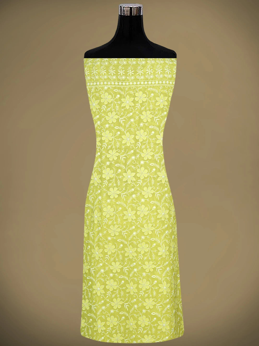 Ada Hand Embroidered Lemon Pure Georgette Lucknowi Chikankari Unstitched Kurta Dupatta Set 01A919149