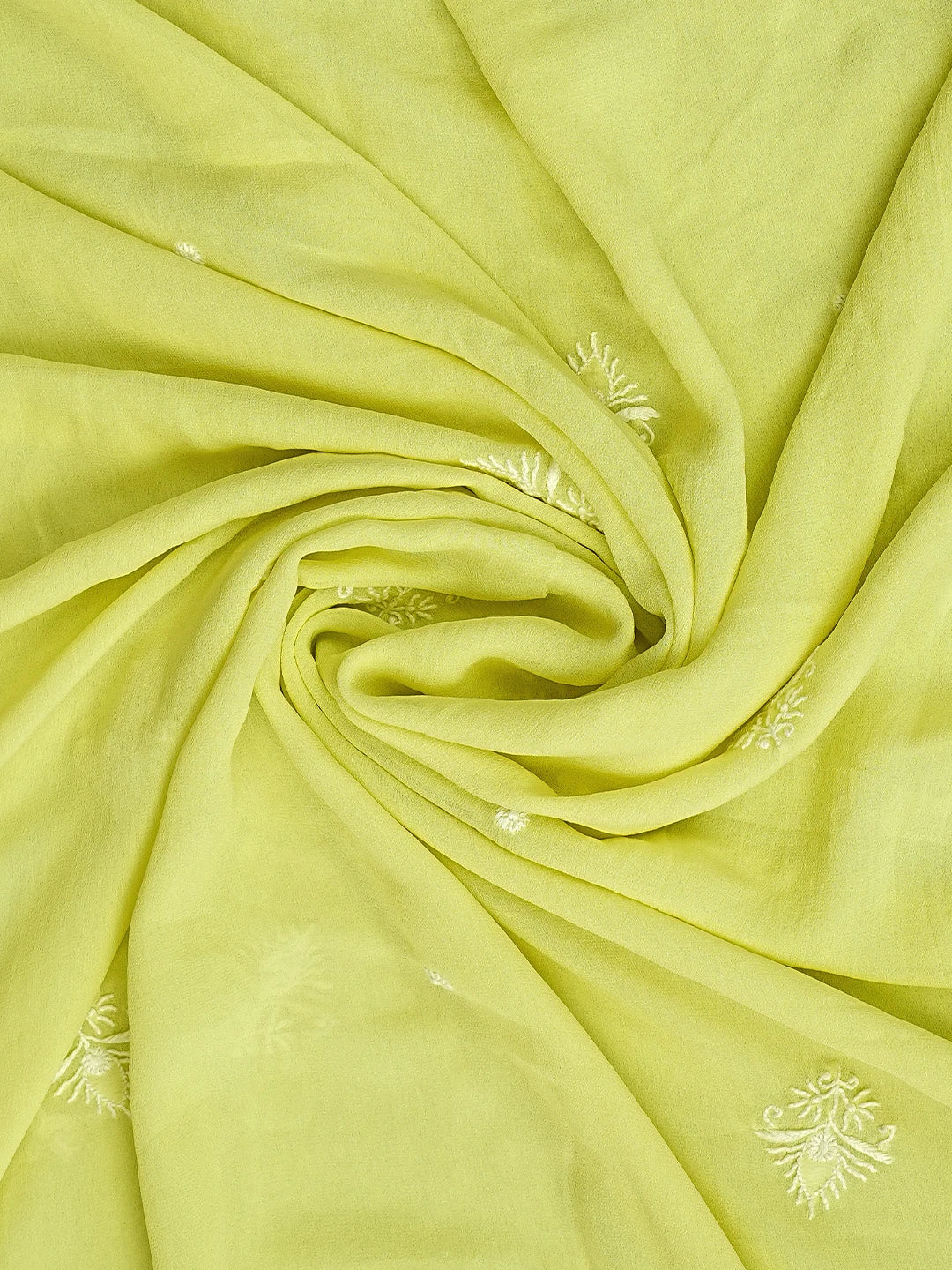 Ada Hand Embroidered Lemon Pure Georgette Lucknowi Chikankari Unstitched Kurta Dupatta Set 01A919149