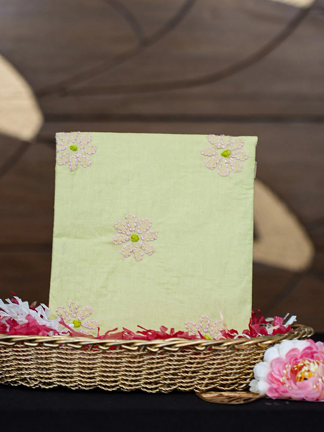 Ada Hand Embroidered Green Cotton Lucknowi Chikankari Pouch 01A923023