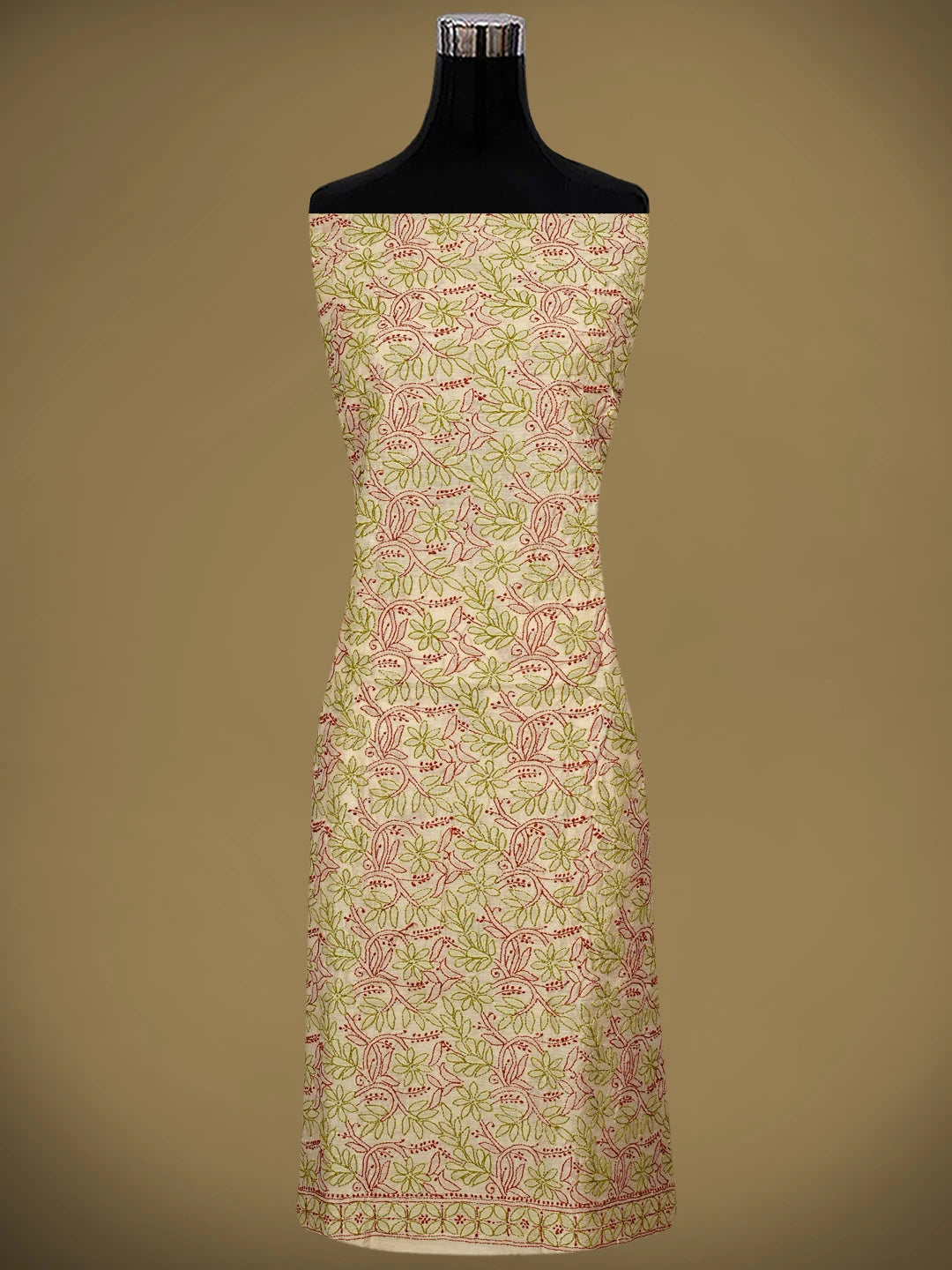 Ada Hand Embroidered Fawn Chanderi Lucknowi Chikankari Unstitched Kurta Dupatta Set 01A980145