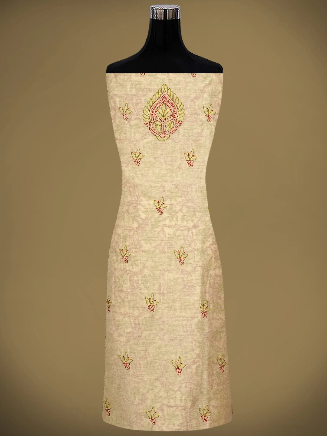 Ada Hand Embroidered Fawn Chanderi Lucknowi Chikankari Unstitched Kurta Dupatta Set 01A980145