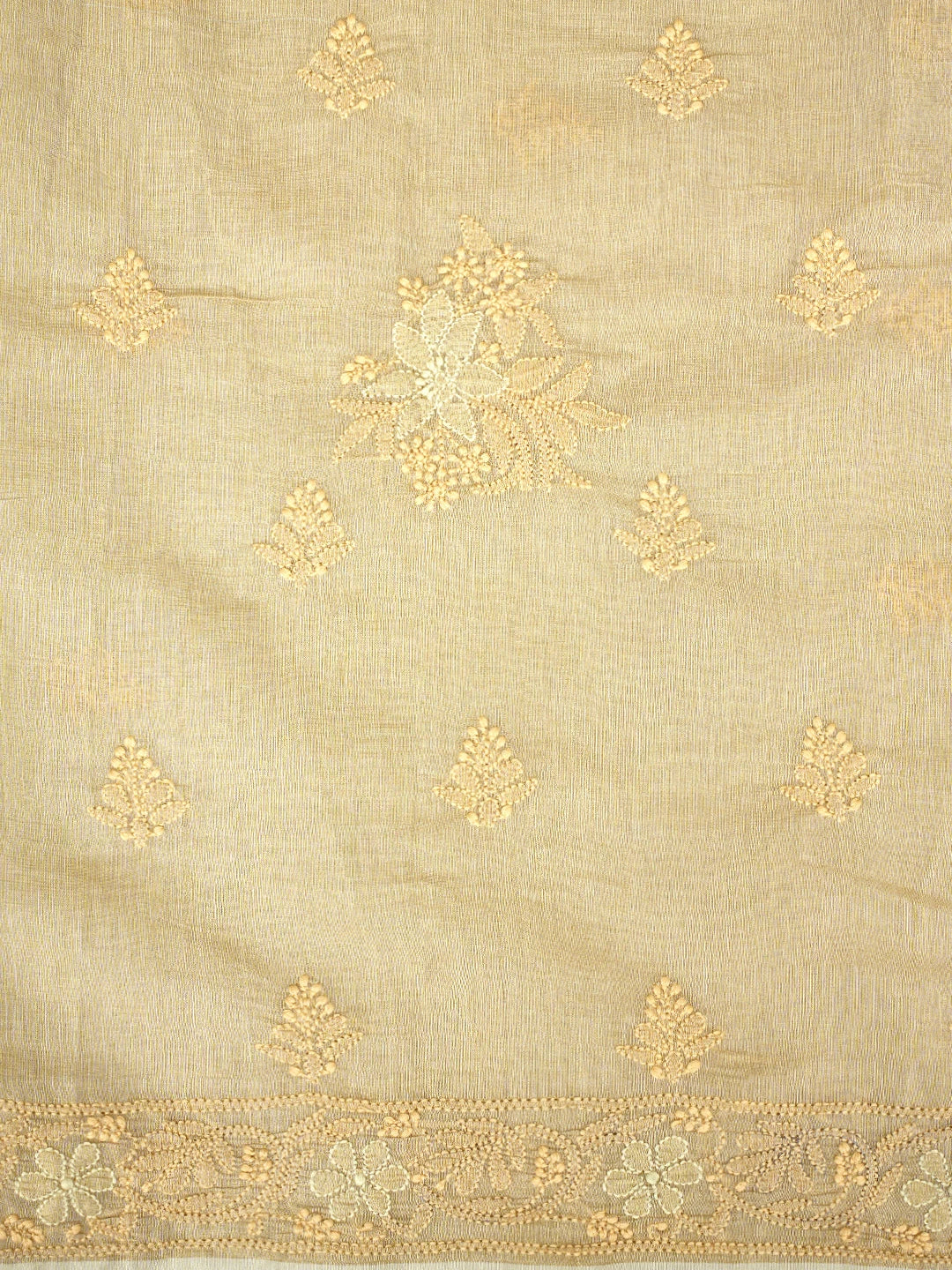 Ada Hand Embroidered Fawn Tissue Lucknowi Chikankari Unstitched Kurta Dupatta Set 01A980101