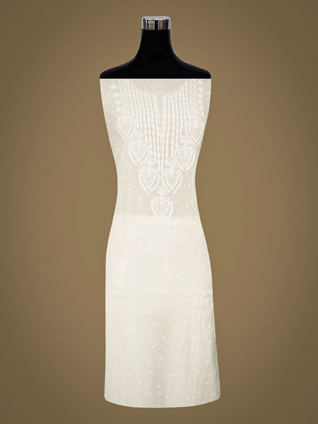 Ada Hand Embroidered White Chanderi Lucknowi Chikankari Unstitched Kurta Dupatta Set With Pearl Work 01A911093