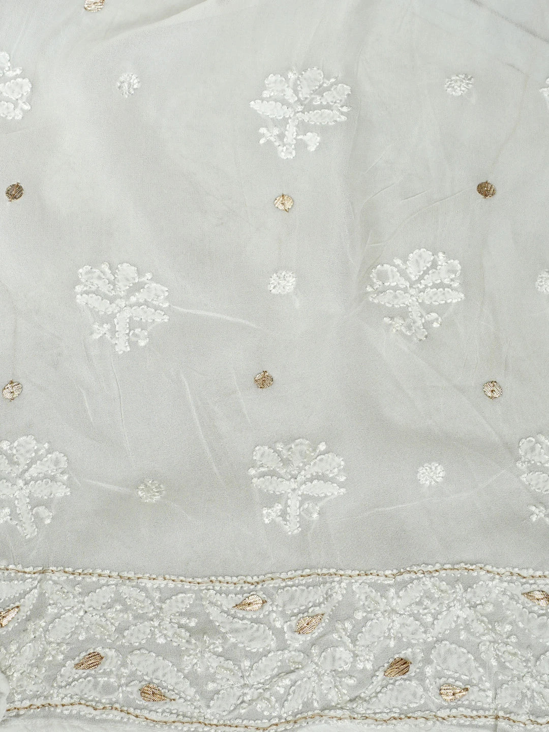 Ada Hand Embroidered Snow White Viscose Gerogette Lucknowi Chikankari Semi-Stitched Anarkali Kurta Dupatta Set With Gota Patti Work 01A980055