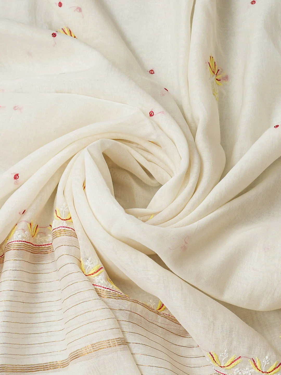 Ada Hand Embroidered White Chanderi Lucknowi Chikankari Unstitched Kurta Dupatta Set With Pearl Work 01A752420