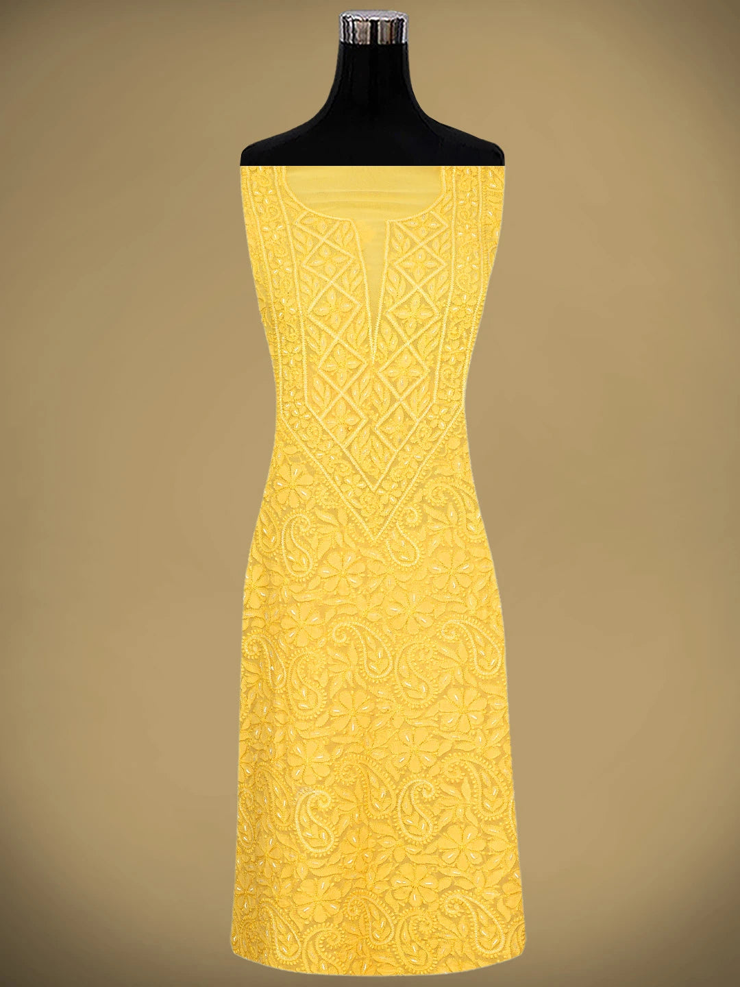 Ada Hand Embroidered Yellow Viscose Georgette Lucknowi Chikankari Unstitched Kurta Dupatta Set With Zari Work 01A962562