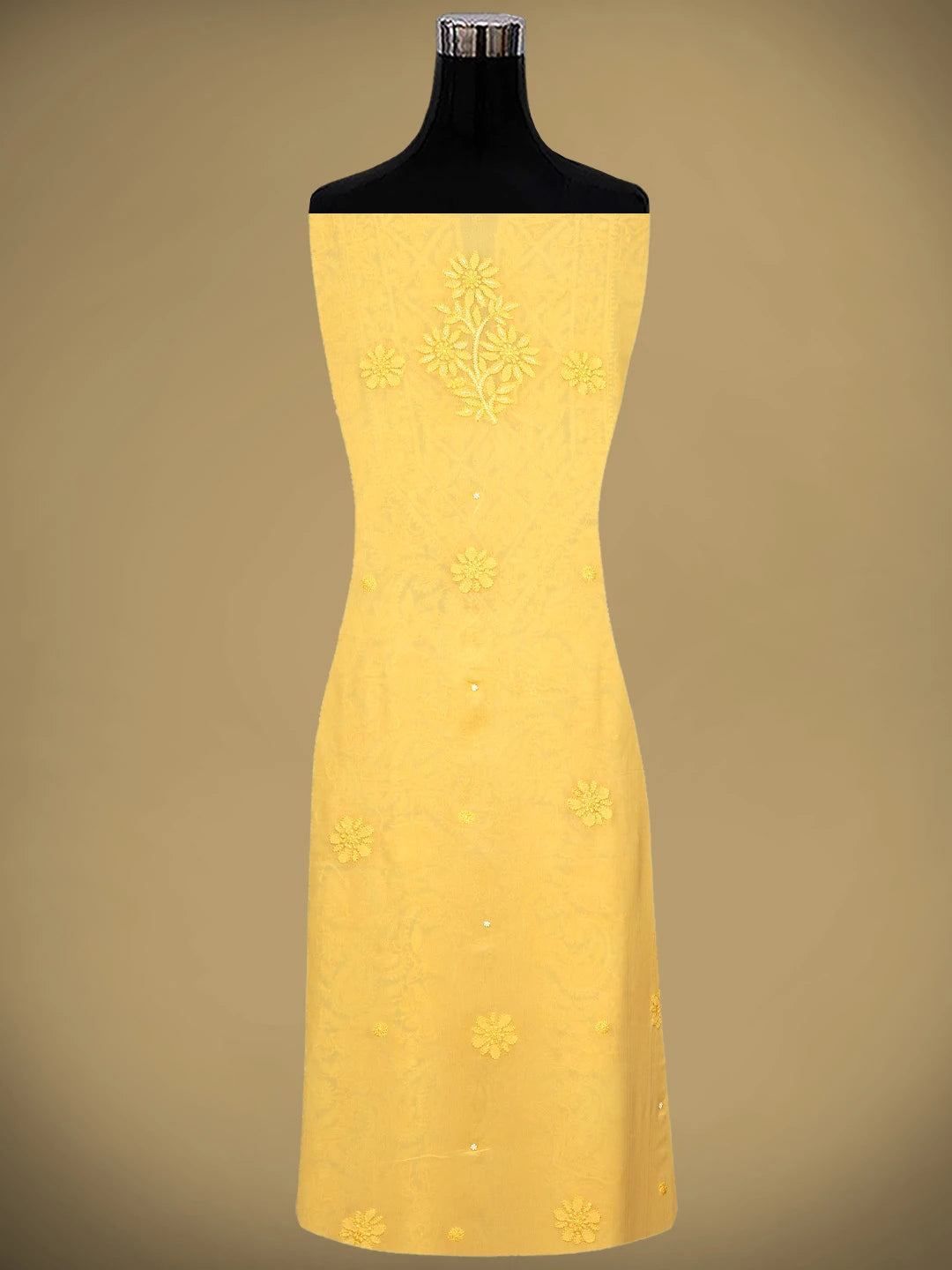 Ada Hand Embroidered Yellow Viscose Georgette Lucknowi Chikankari Unstitched Kurta Dupatta Set With Zari Work 01A962562