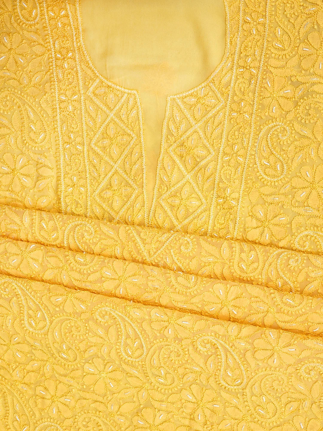 Ada Hand Embroidered Yellow Viscose Georgette Lucknowi Chikankari Unstitched Kurta Dupatta Set With Zari Work 01A962562