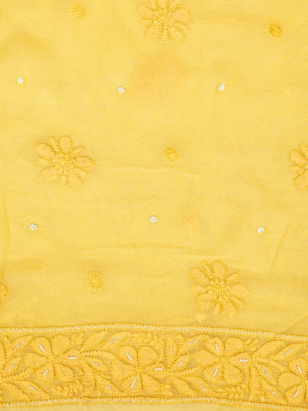 Ada Hand Embroidered Yellow Viscose Georgette Lucknowi Chikankari Unstitched Kurta Dupatta Set With Zari Work 01A962562