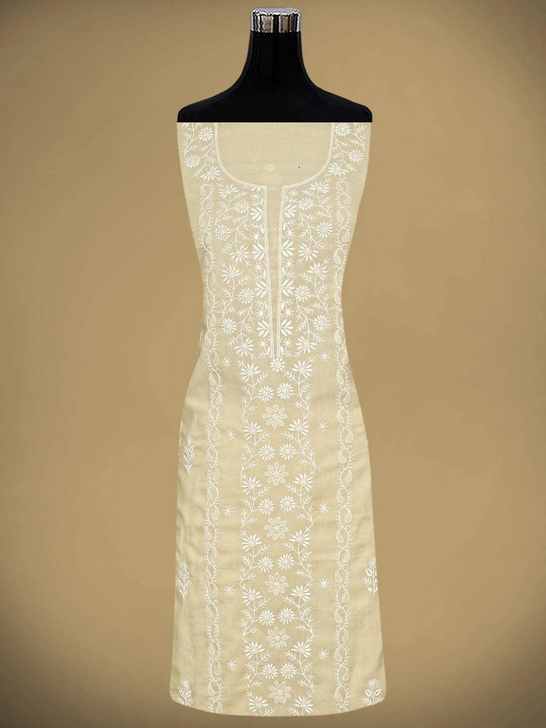 Ada Hand Embroidered Fawn Cotton Lucknowi Chikankari Unstitched Suit Piece 01A773779