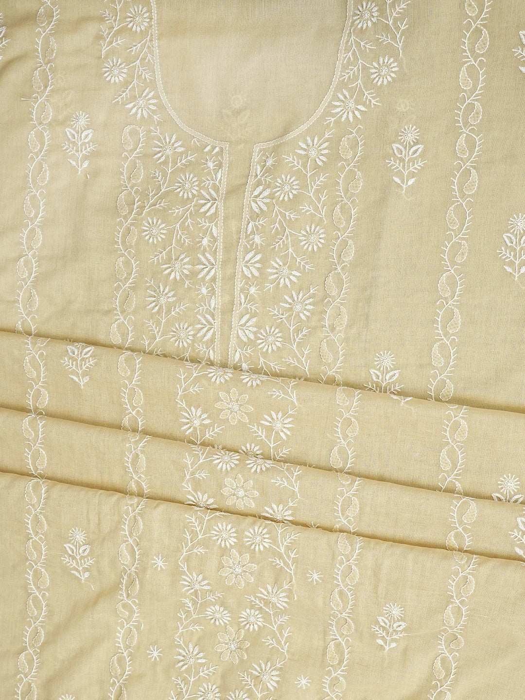 Ada Hand Embroidered Fawn Cotton Lucknowi Chikankari Unstitched Suit Piece 01A773779