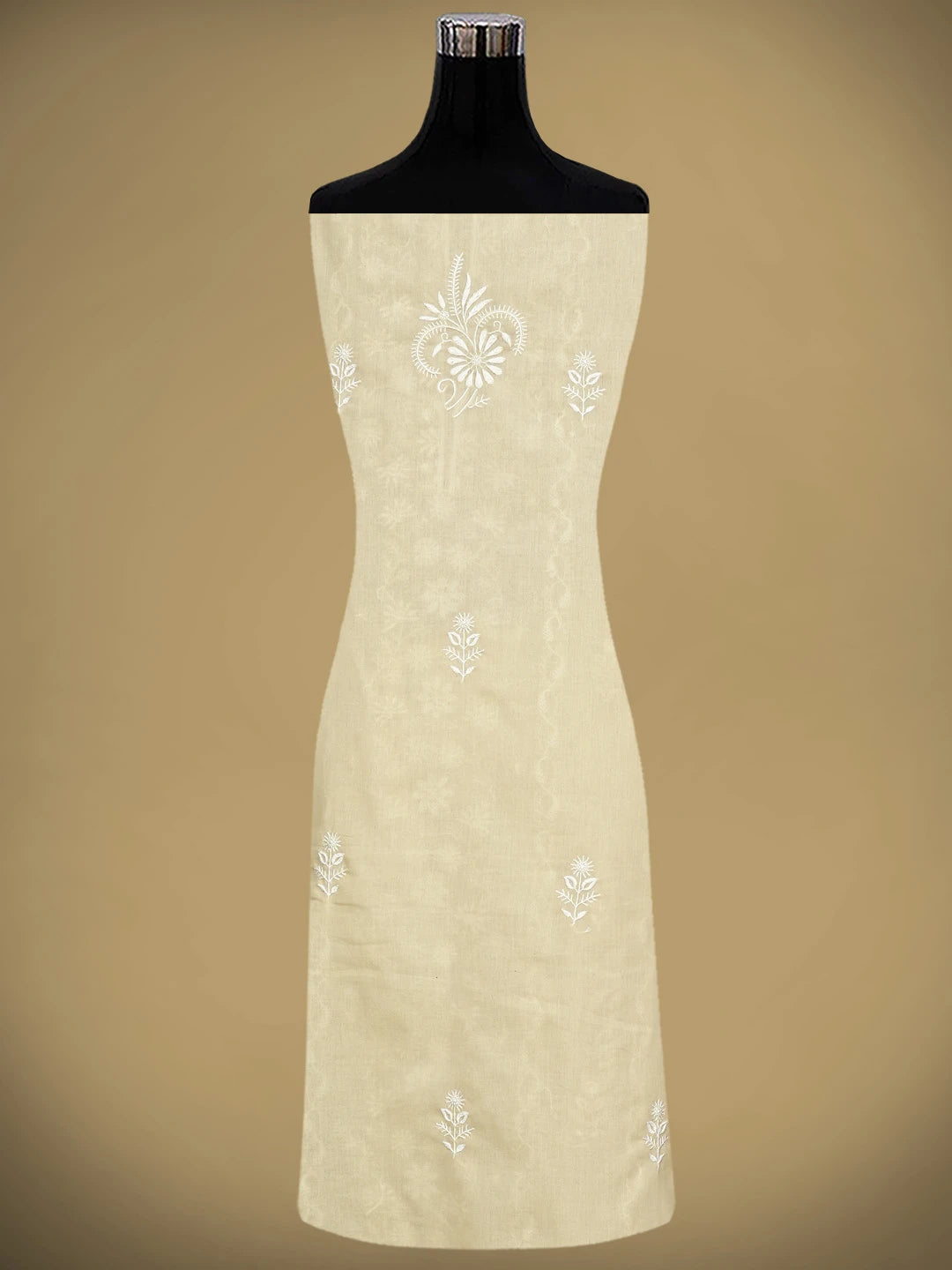 Ada Hand Embroidered Fawn Cotton Lucknowi Chikankari Unstitched Suit Piece 01A773779